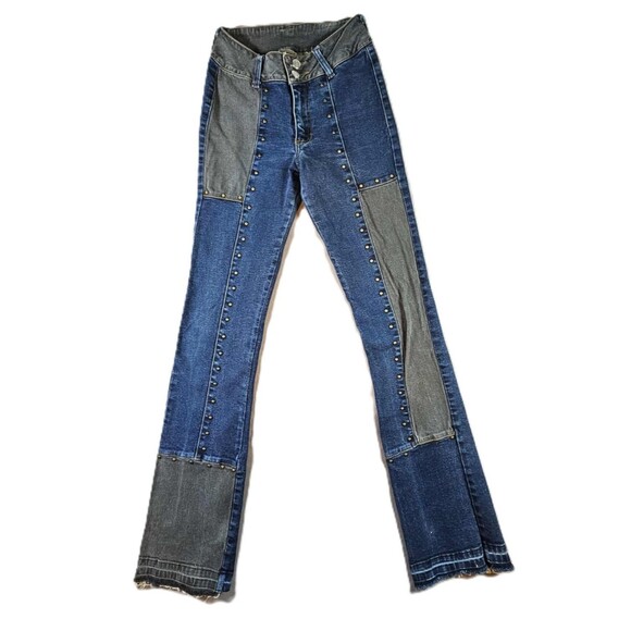 Vintage Watch LA Patchwork Studded Jeans Y2K Flare Festival Punk Denim Women’s - Picture 1 of 10